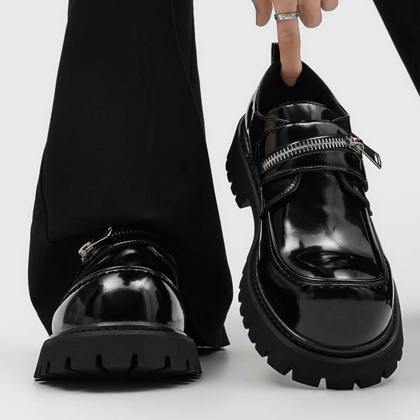 Men's Loafers Shoes: Chunky Platform Sole with Double-Strap Zipper Detail