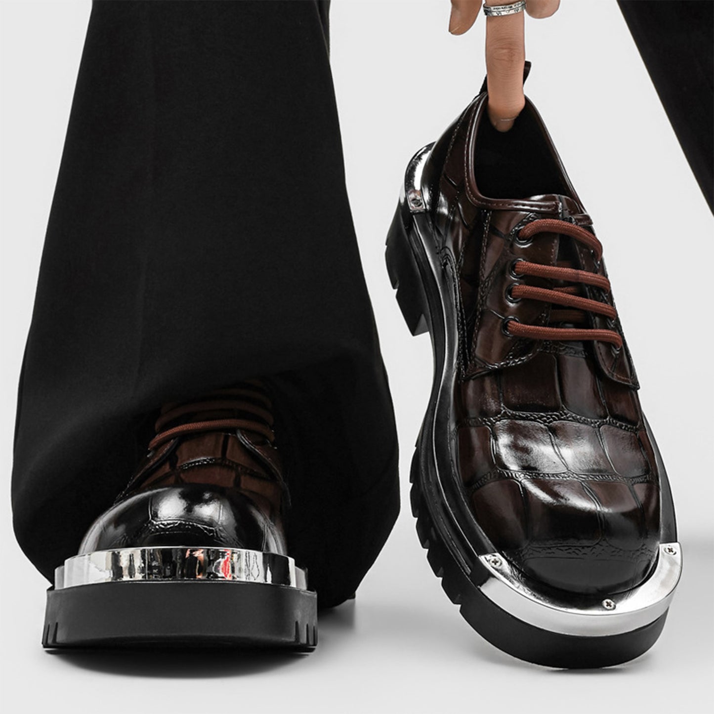 Men's Derby Shoes - Textured Uppers Metal Accents & Rugged Soles