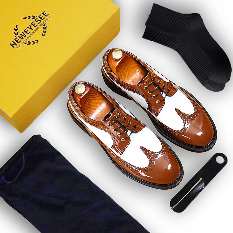 Men's Two-Tone Brogue Derby Shoes Contrast Leather